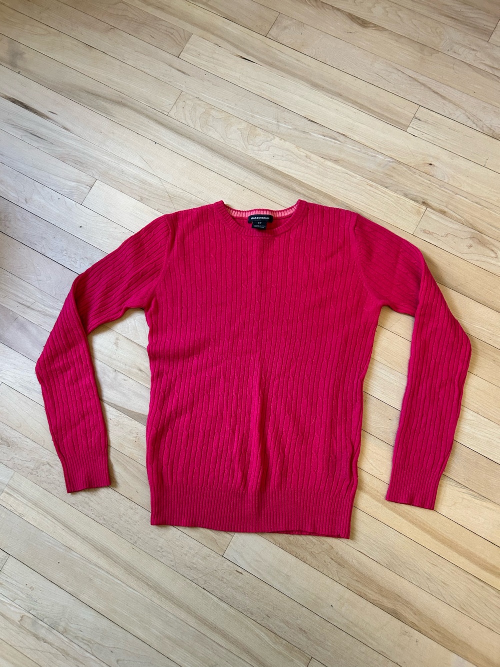 Hot Pink Ribbed Cashmere Crewneck Sweater